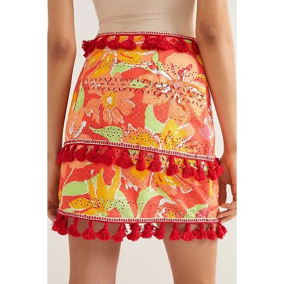 Anthropologie Verb Women's Electra Eyelet Tassel Mini Skirt Multicolor SZ XL NWT - Picture 2 of 12